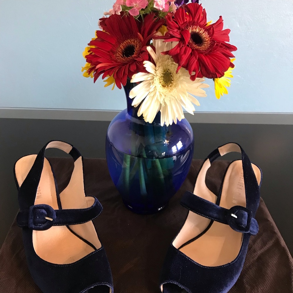 Velvet slingback peep-toe Heels shoe, navy